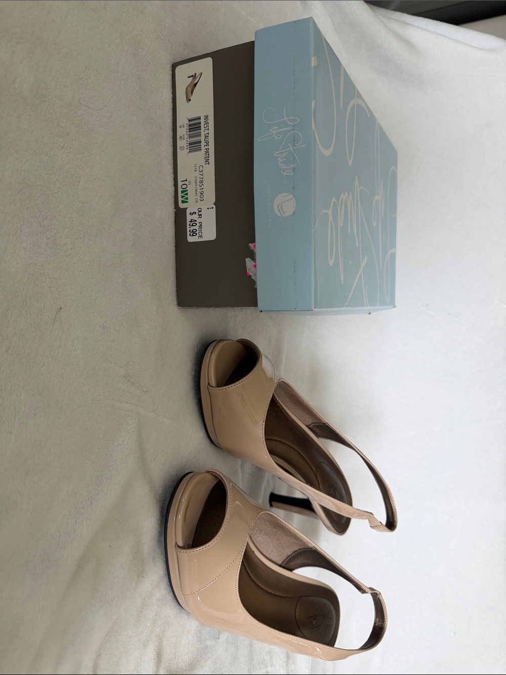 Life Stride Beige Patent Peep-Toe Slingback Heels